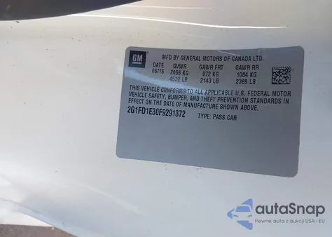 2015 Chevrolet Camaro 1Lt from USA, damaged, VIN 2G1FD1E30F9291372